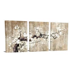 YeiLnm 3 Panels Flower Wall Art White Plum Blossom Canvas Picture Print Vintage Brown Paintings Elegant Floral Prints Artwork for Bathroom Kitchen Modern Country Home Wall Decoration