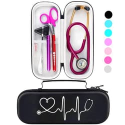 BOVKE Stethoscope Case for 3M Littmann Classic III, Lightweight II S.E, MDF Acoustica Deluxe Stethoscopes - Extra Room for Medical Bandage Scissors EMT Trauma Shear and LED Penlights, Black