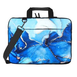 WIRESTER 15 inch Laptop Tablet Sleeve Shoulder Bag, Canvas Handbag Carrying Case with Adjustable Strap Compatible with 14-15.6 Inch Asus Dell Lenovo HP Sony Acer - Marble Gold and Blue