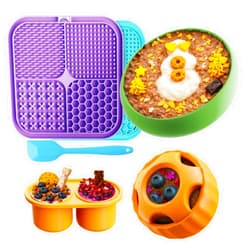 LUKITO Lick Mat, Ball & Bowl with Peanut Butter, Frozen Treat Puzzle Dispenser for Anxiety Relief, Reduce Boredom, Perfect for Bathing Grooming (6 in 1)