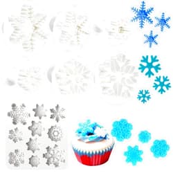 Patelai 7 Pcs Snowflake Mold Set Includes 6 Pcs Snowflake Fondant Cutters and 3D Silicone Molds Plunger Cookies Cutters for Winter Candy Chocolate Cake Decoration Polymer Clay DIY Project