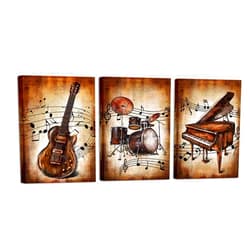 KLVOS 3 Piece Music Painting Canvas Wall Art Guitar Piano Drum Set Picture Prints Artwork Gift for Music Lover Home Studio Living Room Wall Decor Ready to Hang 12x16inchx3PCS