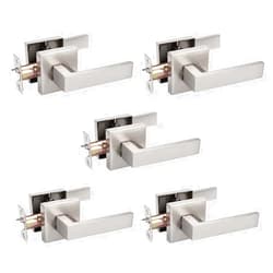 Probrico 5 Pack Square Door Lever Door Lock Handle Lockset Keyless Doorknobs Passage Knobs Lockset Interior Hallway Passage Closet in Satin Nickel