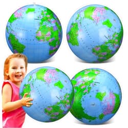 Pangda 4 Pcs 24 Inches Inflatable Globe Giant Blow up PVC World Globe Beach Ball Swimming Pool Toys for School Classroom Geography Playing Teaching Party Favors Decorations, main light blue