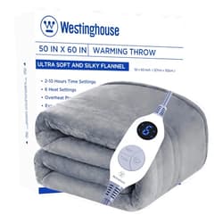 Westinghouse Heated Blanket Throw, Electric Throw with 6 Heating Levels, 2-10 Hours Time Settings, Overheat Protection, Machine Washable, Flannel (Throw, 50x60 Inches, Light Grey)