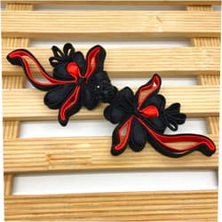 LYRACCES Sewing Fasteners Knotting Fabric Satin Flower Chinese Decorative Knots Cheongsam Frogging Button 1pair (Black red)