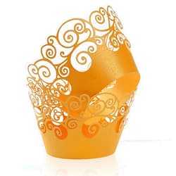 KPOSIYA Cupcake Wrappers, KPOSIYA 50 Pack Cupcake Wraps Filigree Artistic Bake Cake Paper Cup Little Vine Laser Cut Liner Baking Cups Muffin Case Trays for Wedding Party Birthday Decoration (50, Gold)