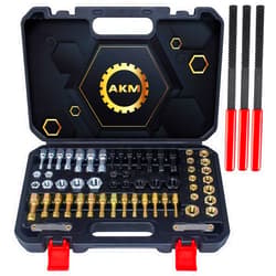 AKM 61Pcs Thread Restorer Kit, Rethread Repair Tool, UNC UNF & MetricThread Chaser Set with Thread Pitch Gauge