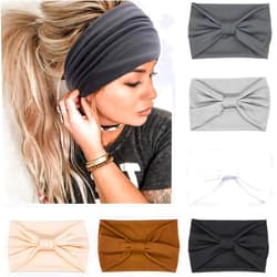 IVARYSS Wide Headbands for Women, Neutral Knotted Head Wraps Turbans, Large African Style Head Bands Hair Accessories, 6 Pack