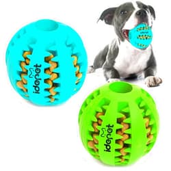 Idepet Dog Toy Ball for Small Dogs Nontoxic Bite Resistant Treat Ball for Pet Puppy Cat Food Feeder Chew Tooth Cleaning Ball Exercise Game IQ Training Ball (2 Pack-Blue&Green, 1.95 inch)