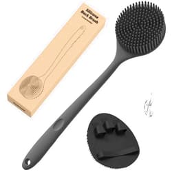 Manmihealth Silicone Back Scrubber(Thick Bristles) & Soft Bath Glove Set, Super-Exfoliating Body Scrubber & Super-Lathering Shower Brush Combination, with a Free Hook.(Black)