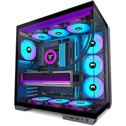 HYXN H1 HYXN ATX PC Case - Pre-Installed with 7 PWM ARGB Fans - Dual Cavity Mid-Tower PC Gaming Case - with Type-C - Can Hold up to 3X 360mm Radiator Support simultaneously (Black, H1)