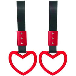 BBTO 2 Pieces Rings Heart Shaped Car Handle Straps Drift Charm Rear Bumper Warning Ring Decor Subway Bus Broken Heart Handle for Car Interior (Red)
