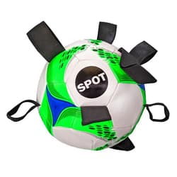 SPOT Dog Soccer Ball with E-Z Tabs - Interactive Fetch and Tug Dog Toy with Heavy Duty Nylon Straps for Carrying, Tossing, and Tugging, Floats in Water, 9in Sports Ball with Air Pump Included