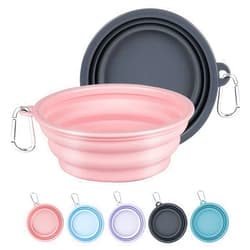 Kytely Collapsible Dog Bowls X-Large (1500ml), 2 Pack Foldable Dog Travel Bowls, Portable Dog Water Food Bowl with Clasp, Pet Feeding Cup Dish for Traveling, Walking, Hiking (Pink+Grey)