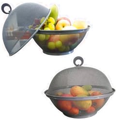 QWXOSR Gray Mesh Fruit Baskets with Lids for Fruits, Restaurant Kitchen Produce Containers Φ11 (2 Pack: 2 Fruit Baskets+2 Lids)