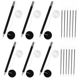 Marspark 6 Pieces Secure Pen Set with Chain and Pen Holders, and 12 Pieces Blank Ink Refills, Reception Counter Pens with 23-Inch Bead Chain for Bank Office Hotel Lobbies Retail Stores, Black Ink