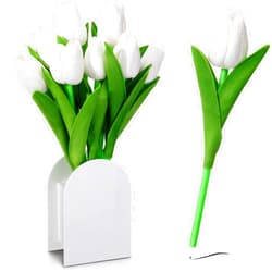Glitinsel 8 Pcs Tulip Flower Pens Gifts, 0.8mm, Flower Ballpoint Pens Novelty Floral Gel Ink Ballpen for Women Mother Teacher Cute Party Favor Supplies Home Office Presents(White)