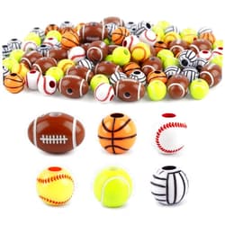 AUEAR, 100 Pack 12mm Boys Friendship Sports Beads Football Baseball Tennis Ball Volleyball Basketball for Jewelry Making Craft Decor DIY
