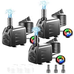 Pamaner 3 Pack Submersible Pump with Led Light, Small Fountain Pump with Tubing, Submersible Water Pump for Aquarium Fish Tank Indoor or Outdoor Pond Fountain Hydroponics Statuary (10W 160GPH)