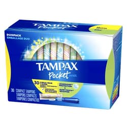 Tampax Pocket Pearl Plastic Tampons, Duopack (Regular/Super Absorbency), Unscented, 30 Count (Packaging May Vary)