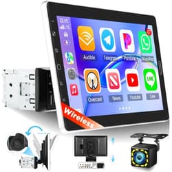 EKAT 10.1 inch Single Din Car Stereo with Wireless Carplay 10 inch Touchscreen Radio Support FM Radio/YouTube Video/Car Play/Android Auto/Bluetooth/SWC + Backup Camera + Mic