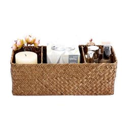 Sumnacon Bathroom Organize Basket, Seagrass Toilet Tank Basket with Section for Tissue Toilet Paper Towel Toiletries, Woven Storage Basket for Kitchen Toilet Tank Vanity Table Shelf Countertop, Coffee