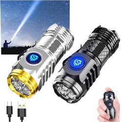 HABOHUSE German Three-Eyed Monster Mini Flash Super Power Flashlight, Thumb Flashlight Mini Flashlights, Multi-Functional Mini Pen Clip Flashlight Light Steel High Lumen Rechargeable Waterproof (2Pcs-a)