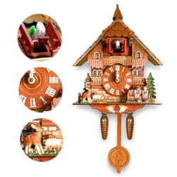 STRONGBERRY Brown Handcrafted Cuckoo Wall Clock with Silent Movement, with Pendulum and Chiming Function, Classic Vintage Wooden Design, 18.11 x 9.84 x 3.94 inches, Newly Wood Decorative Wall Clock