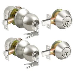 BESTTEN 2 Pack Keyed Same Exterior Door Knobs and Single Cylinder Deadbolts Combo Set, Keyed Alike Entry Door Knobs with Locks and Keys for Entrance and Front Door, Satin Nickel