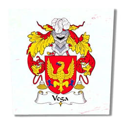 Carpe Diem Designs Vega Family Crest/Coat of Arms Ceramic Tile for Coaster, Hot Plate, Trivet or Decorative Accent