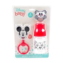 Cudlie Disney Baby Boy Mickey Mouse Bottle, Rattle & Pacifer Set