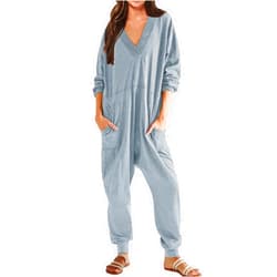 Tednrk Jumpsuits for Women 2025 Fall V Neck Long Sleeve Rompers Casual Loose Wid Leg One Piece Pajamas Overalls