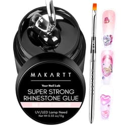 Makartt Rhinestone Glue for Nails, 15ml Clear Nail Gem Adhesive with Brush Kit for 3D DIY Decorations, Super Strong Bling Gel for Jewelry Diamonds