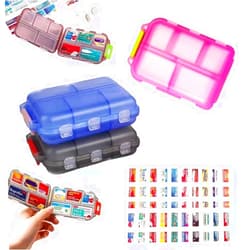 Cyauskoe 5PCS Travel Pill Case with Optional Medicine Stickers Labels, Pill Box Pill Organizer with Labels, Pill Container with Pill Stickers Medication Labels with 10 Compartments