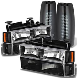 AKKON - For Chevy C10 K10 C/K Tahoe Suburban Silverado Pickup Black Headlights + Black Smoked LED Tail Lamp