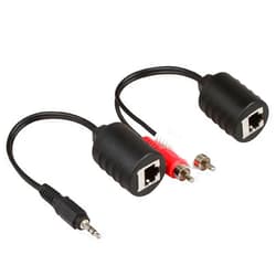 LINESO Stereo DC3.5mm Stereo and RCA Red White Audio Signal Balun Over Cat5/6 Cable