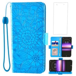 Asuwish Compatible with Sony Xperia 1 Wallet Case and Tempered Glass Screen Protector Card Holder Stand Magnetic Leather Flip Cell Accessories Phone Cover for Experia One 2019 Women Men Blue