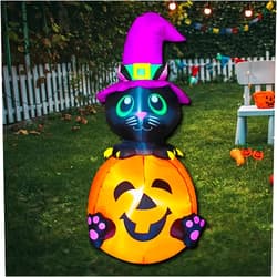 Poptrend Inflatable Halloween Decorations,4.0 FT Inflatable Black cat & Pumpkin Outdoor Halloween Blow Up Yard Decorations Internal LED Lights Halloween Holiday Decorations Home Garden