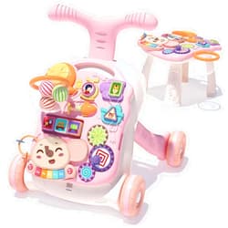 QDRAGON 3 in 1 Baby Walker and Activity Center for Baby Girl,Toddler, Learning to Walk, Sit to Stand, Early Learning Push Toys for Infant 6-12 Months Pink
