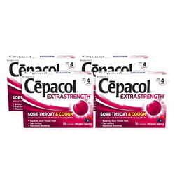 Cepacol Extra Strength Sore Throat & Cough Relief Lozenges, 16 Count, Mixed Berry Flavor, Maximum Numbing, Fast Acting Relieves Sore Throat Pain, and Quiets Cough (Pack of 4) 16 Count (Pack of 4)