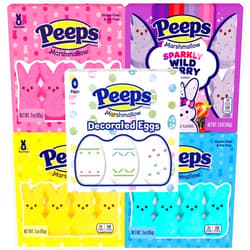 Sweetzo Easter Peeps Marshmallow Candy, Bunny Assortment, Sparkly Wilberry, Pink, Yellow, Blue, and Decorated Eggs, (Pack of 5)