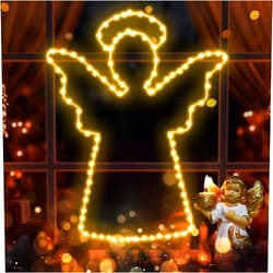 Elktry Christmas Angel Lights - 100 LED Indoor Warm White Window Lights with Timer, Battery Operated