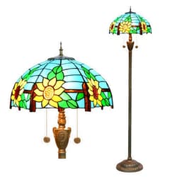 Blivuself Tiffany Floor Lamp Blue Yellow Sunflowers Stained Glass Lamps for Living Room Bedroom Office Lighting Rustic Corner Deco Standing Tall Vintage Kids Aesthetic Mediterranean Style Lamp
