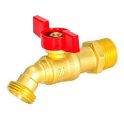 Eastman 3/4 Inch MIP Brass Male Hose Bibb, 3/4 Inch MHT Outlet, Quarter Turn Shut Off Valve, 48601
