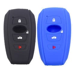 Btopars 2Pcs Silicone 4 Buttons Smart Key Fob Skin Cover Case Protector Keyless Compatible with Subaru Crosstrek STI WRX 2019 2020 2021 Forester Ascent Impreza 2022 Legacy 2023 Outback Black Blue