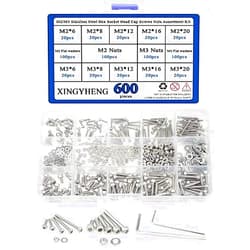 XINGYHENG 600Pcs 304 Stainless Steel M2/M3 Stainless Steel Hex Socket Head Cap Screws Nuts Assortment Kit with 2PCS Hex Keys for Free