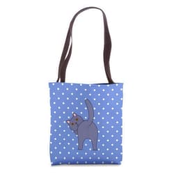 British Shorthair Kitten Back Dots Minta Funny Guess What Cat Butt Lover Navy Blue Polka Dot Pattern Tote Bag