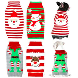 GOYOSWA 4 Pack Dog Christmas Sweater, GOYOSWA Dog Christmas Outfit Dog Holiday Sweater Santa Snowman Reindeer Elf Knitted Sweaters for Small Medium Large Dogs Pets (Large)