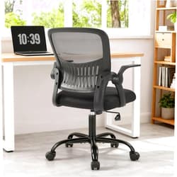 Sweetcrispy Home Office Managerial Executive Chair, Flip Up Armrest Ergonomic Mesh Adjustable Swivel Mid-Back Computer Desk Chair with Comfortable Lumbar Support, Comfy Arms for Bedroom,Study